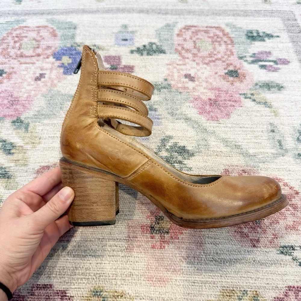 Freebird Womens Randi Ankle Strap Heels Size 9 Tan Leather Boho Western